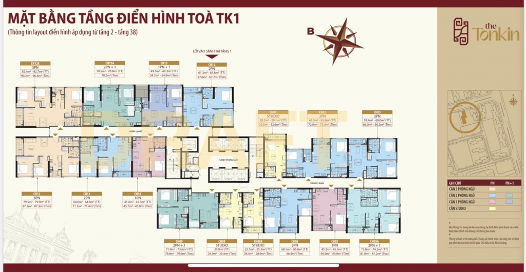 Mặt bằng tầng căn hộ điển hình tòa TK1 - The Tonkin Vinhomes Smart City